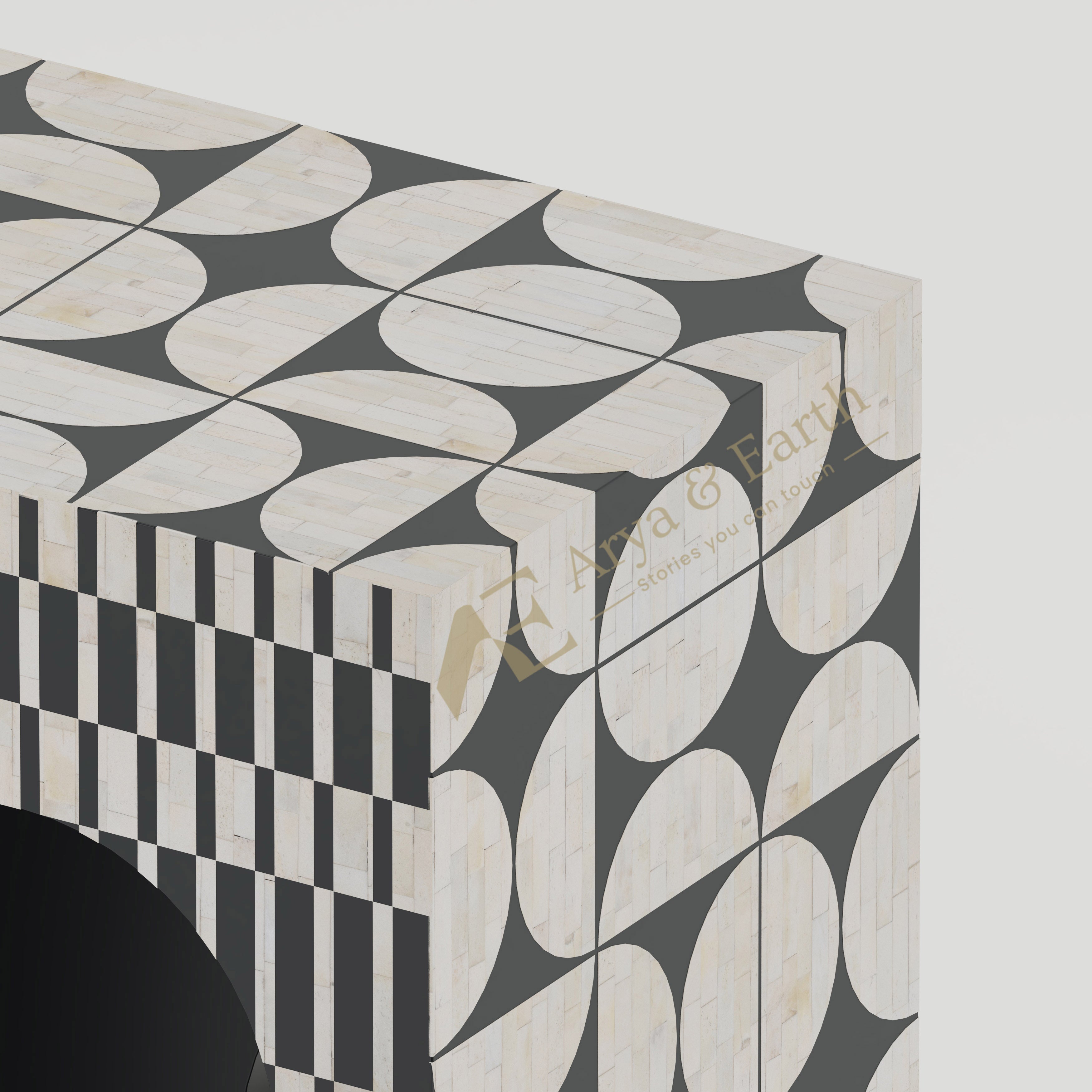 closeup of bone inlay geometric pattern