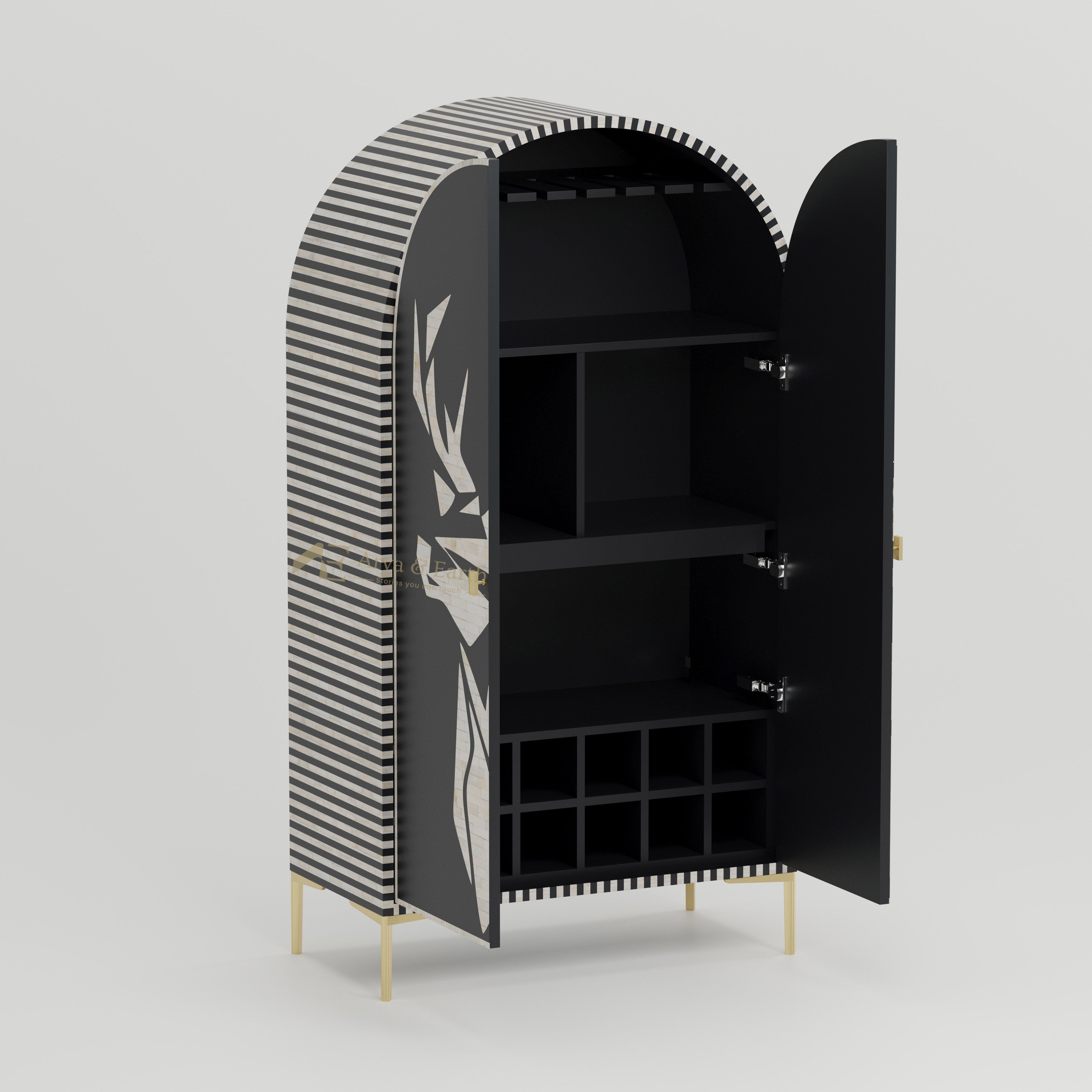 Bone Inlay Handmade Bar Cabinet - Onyx