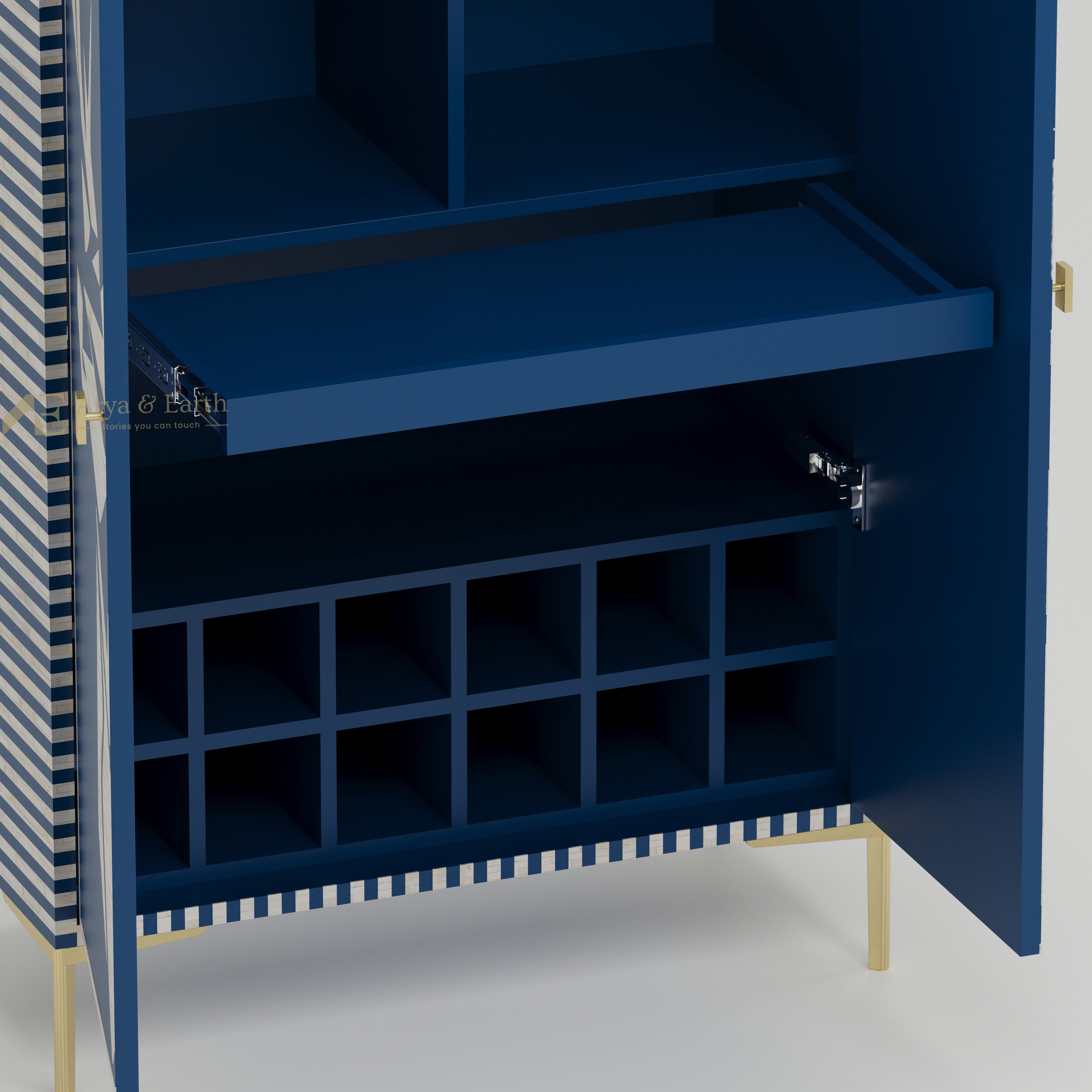 Bone Inlay Handcrafted Bar Cabinet - Blue Sapphire