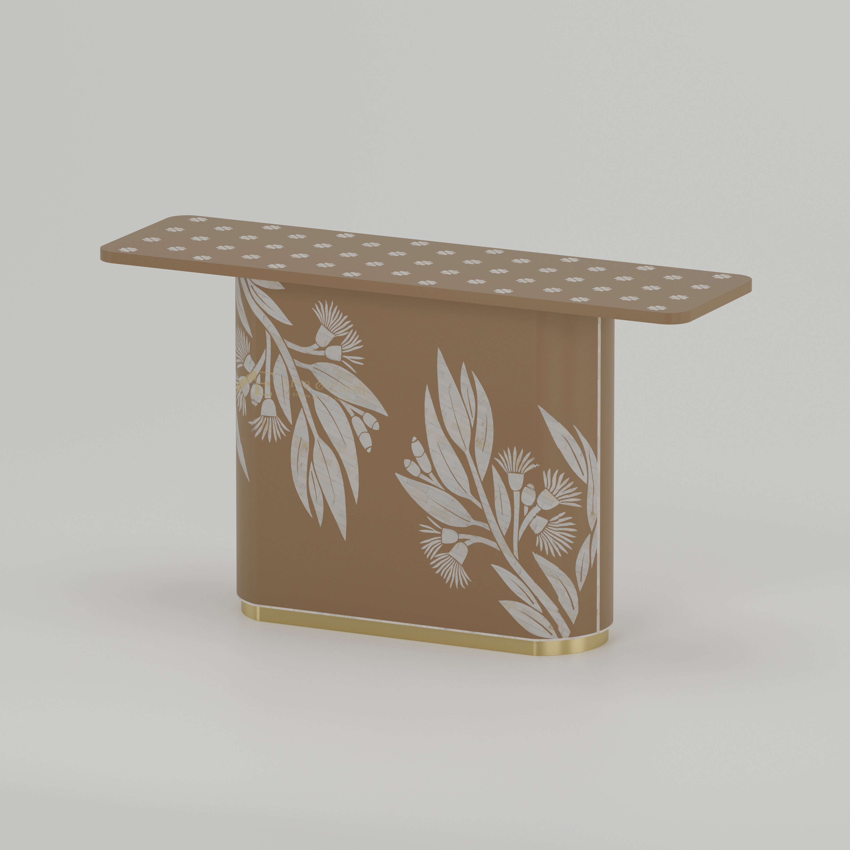 Bone inlay beige hallway table botanical design