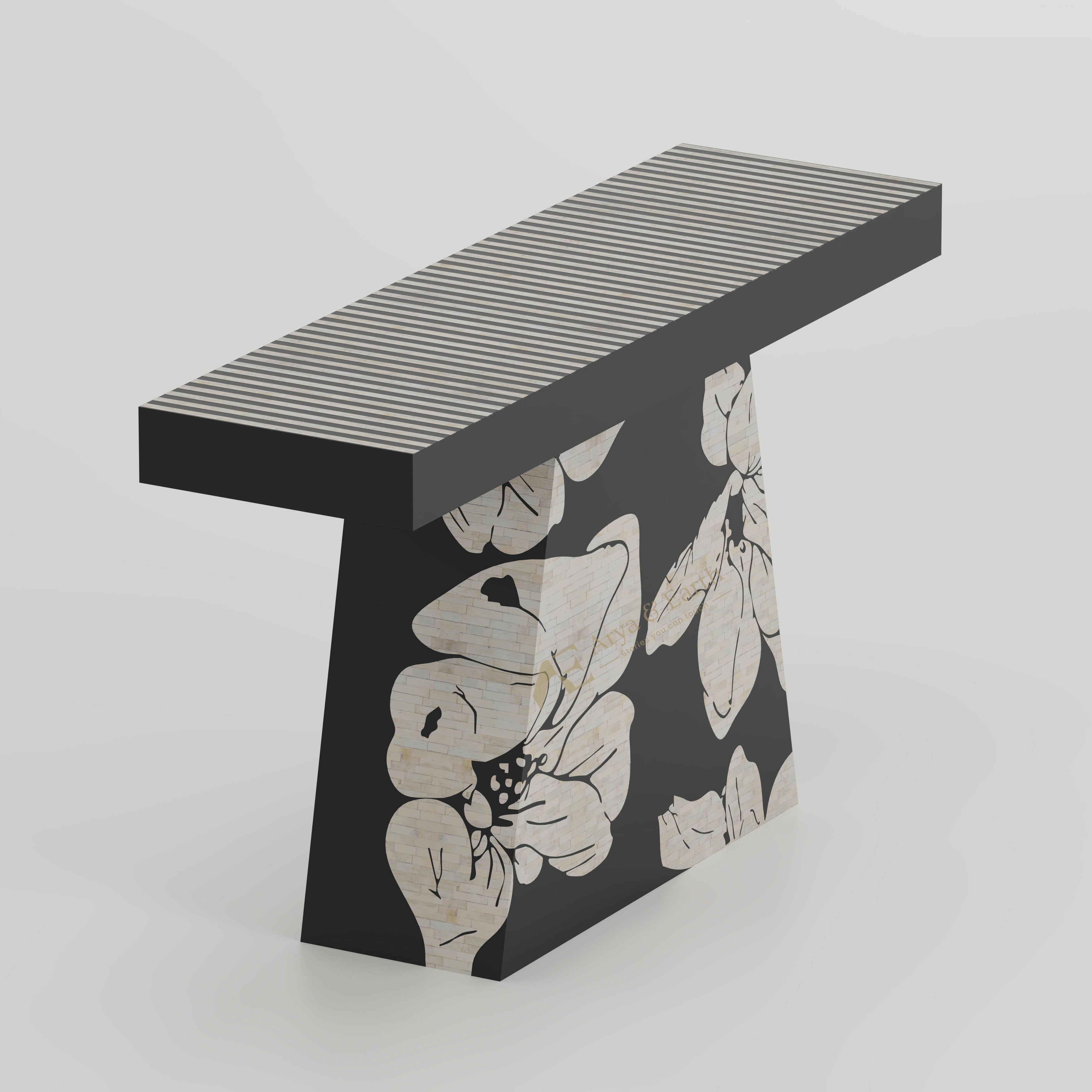 bone inlay hallway table floral and stripe design