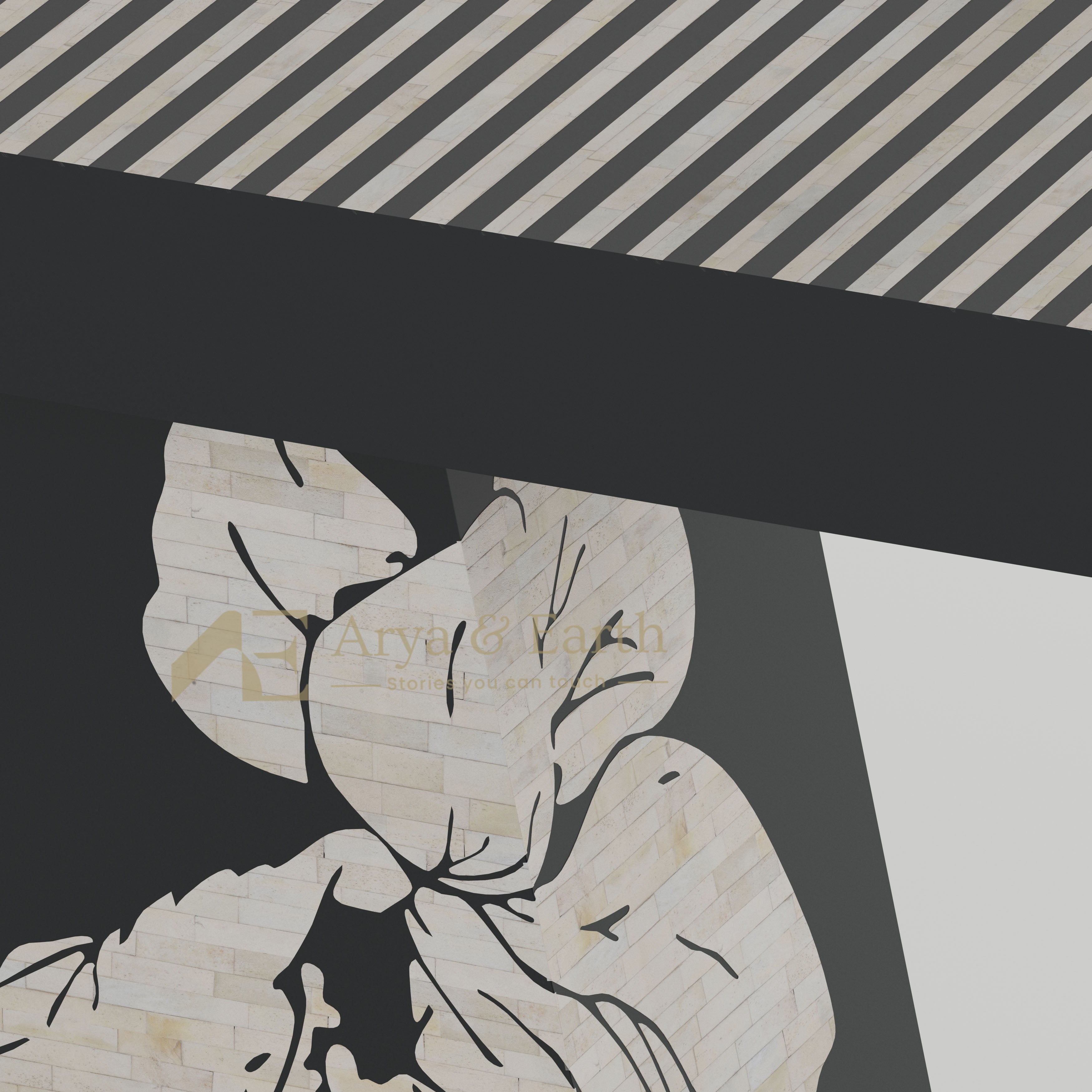 closeup of bone inlay floral and stripe design