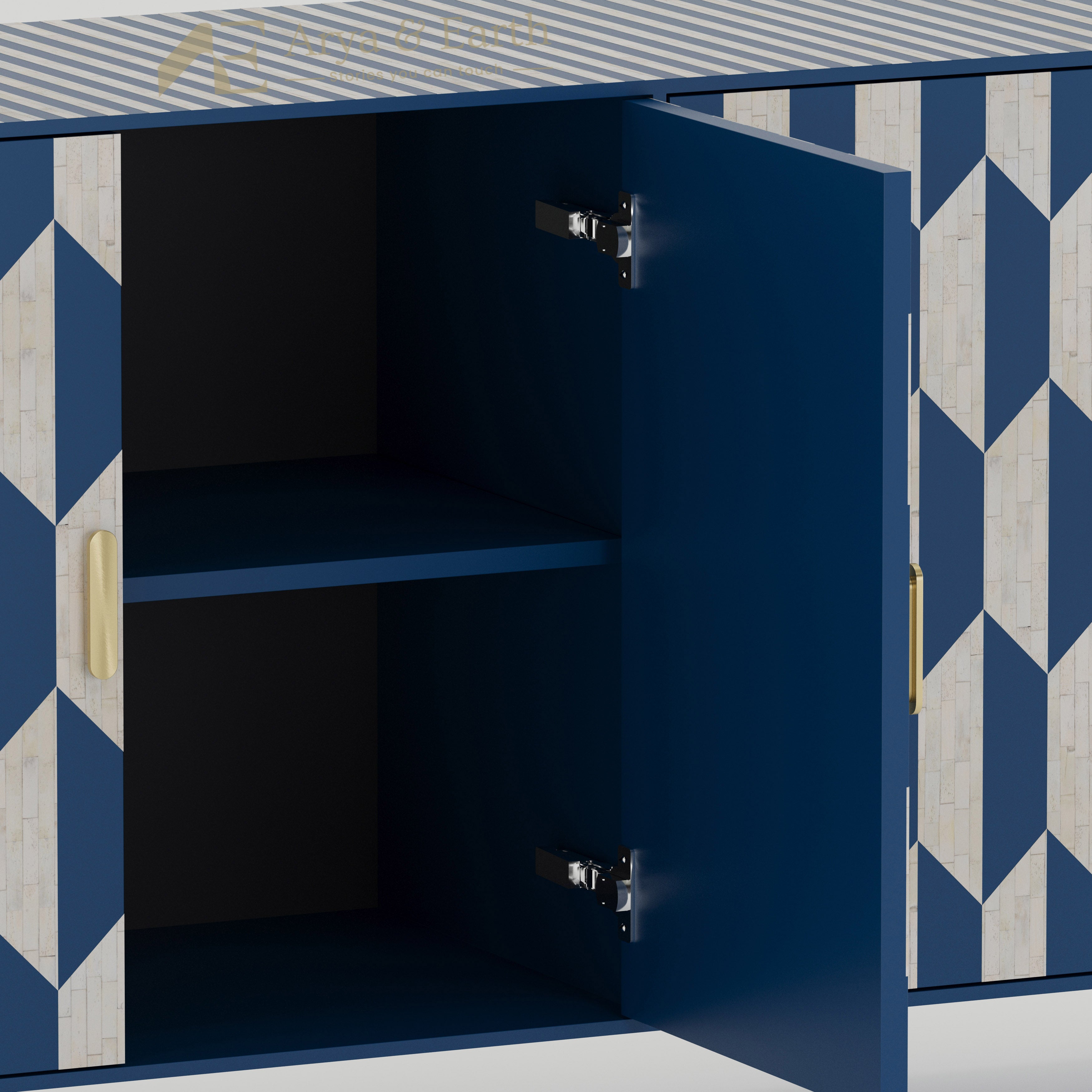 Blue cabinet with open door