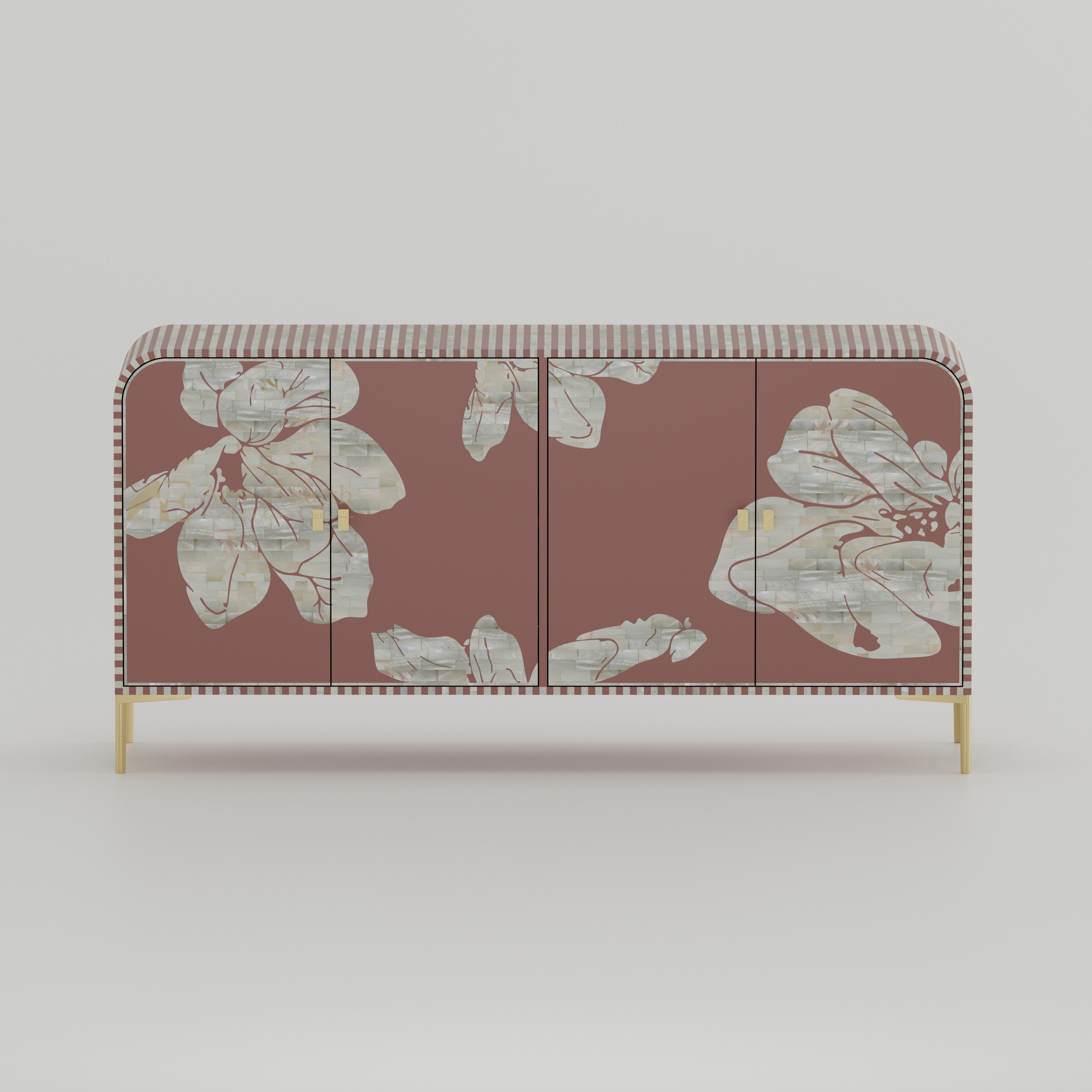 Mother of pearl inlay buffet Cabinet with floral design.