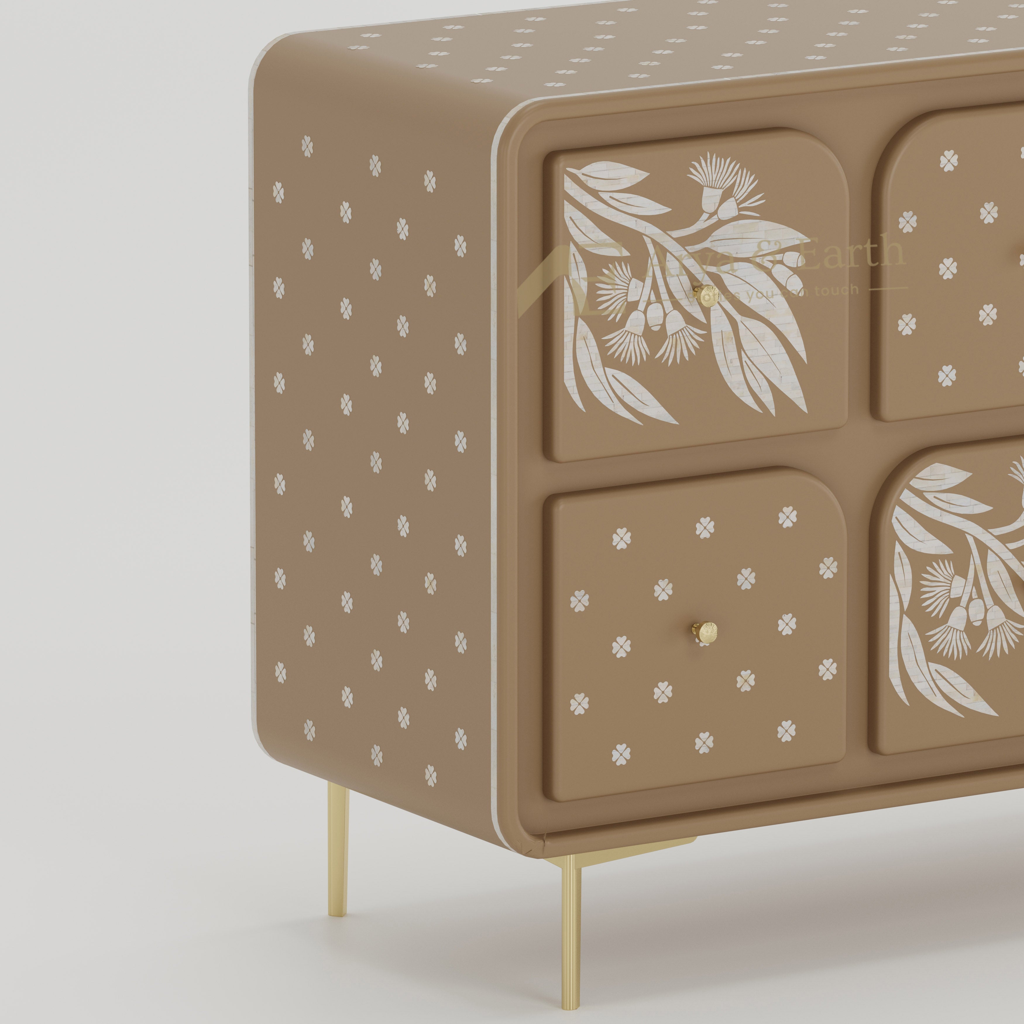 Beige drawers with golden accents