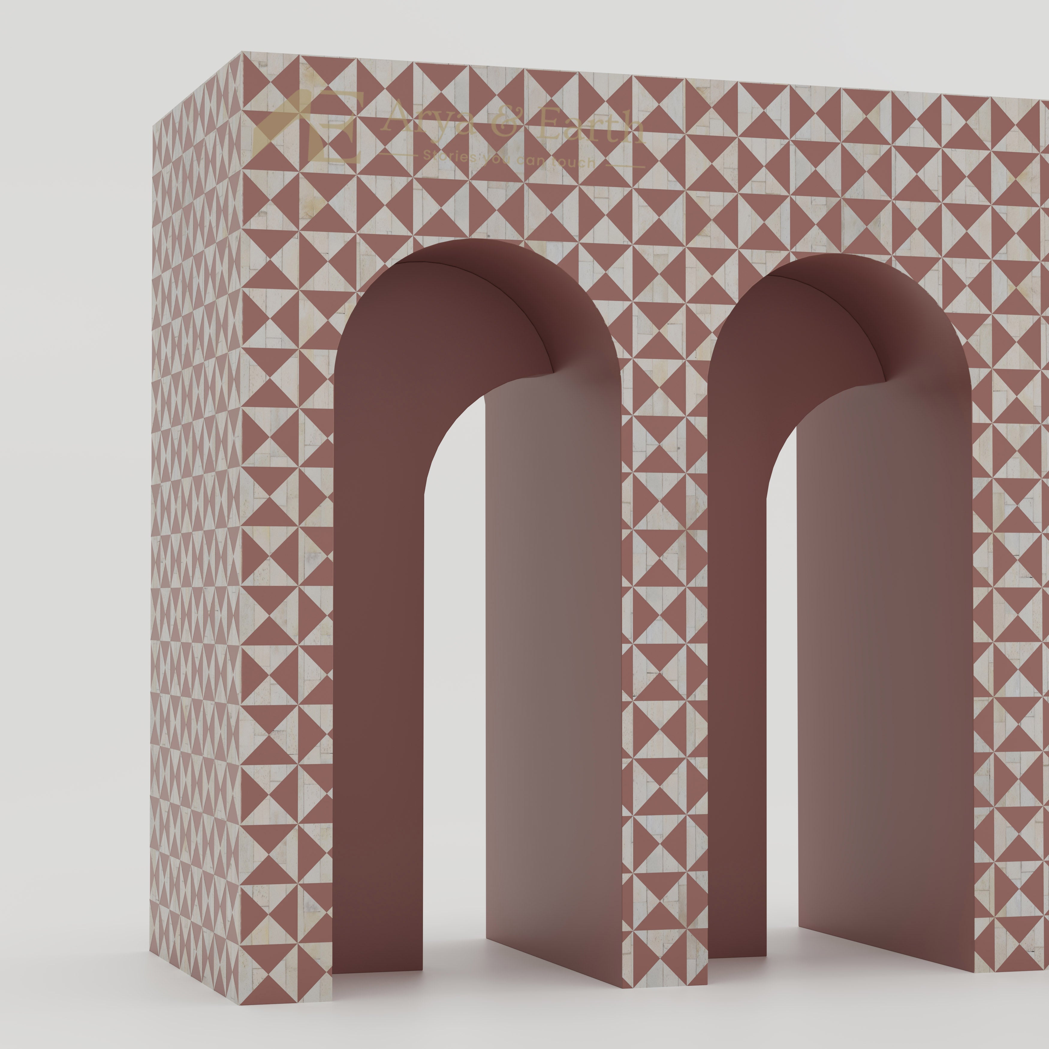 Details of the bone inlay arches of a console table