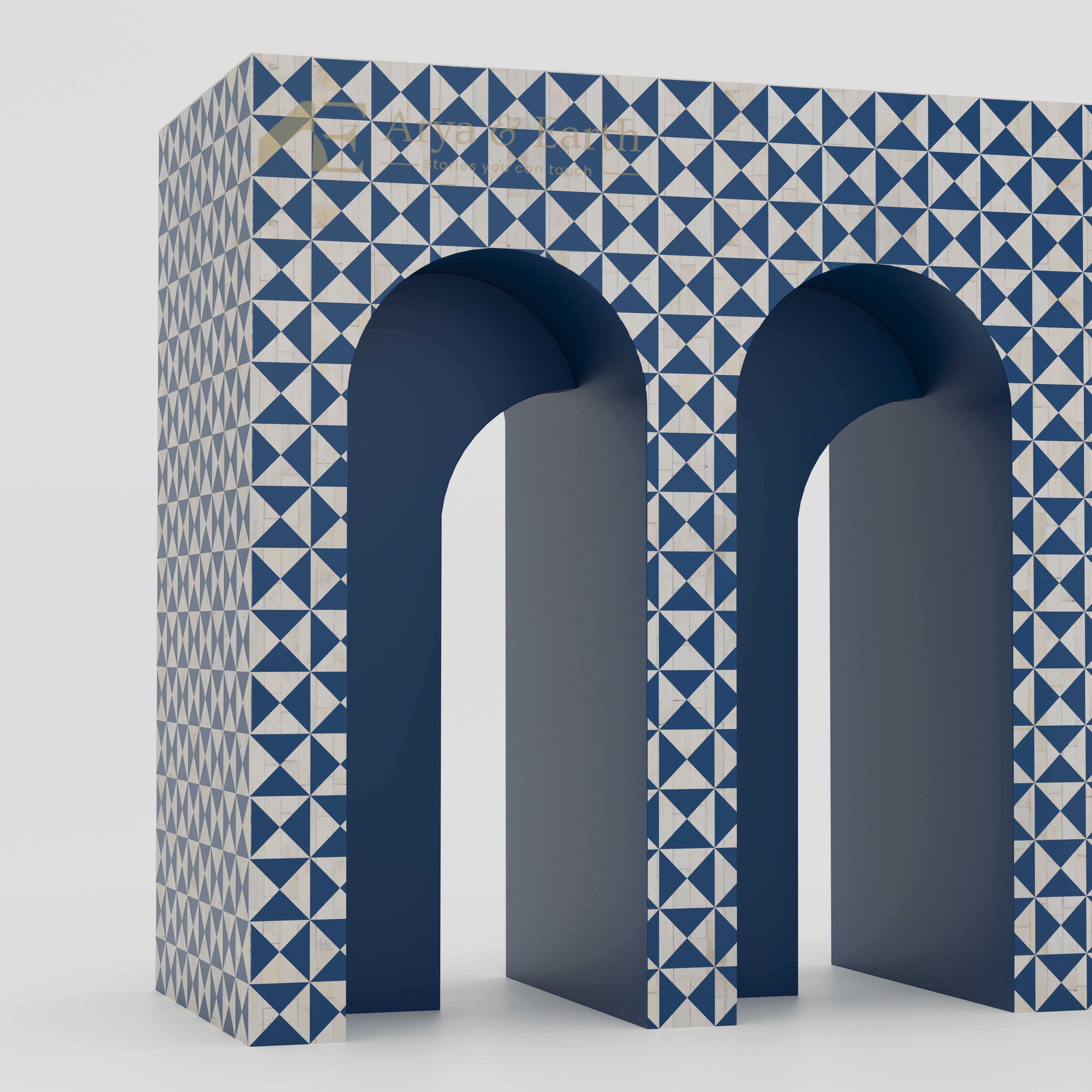 Details of the bone inlay arches of a console table