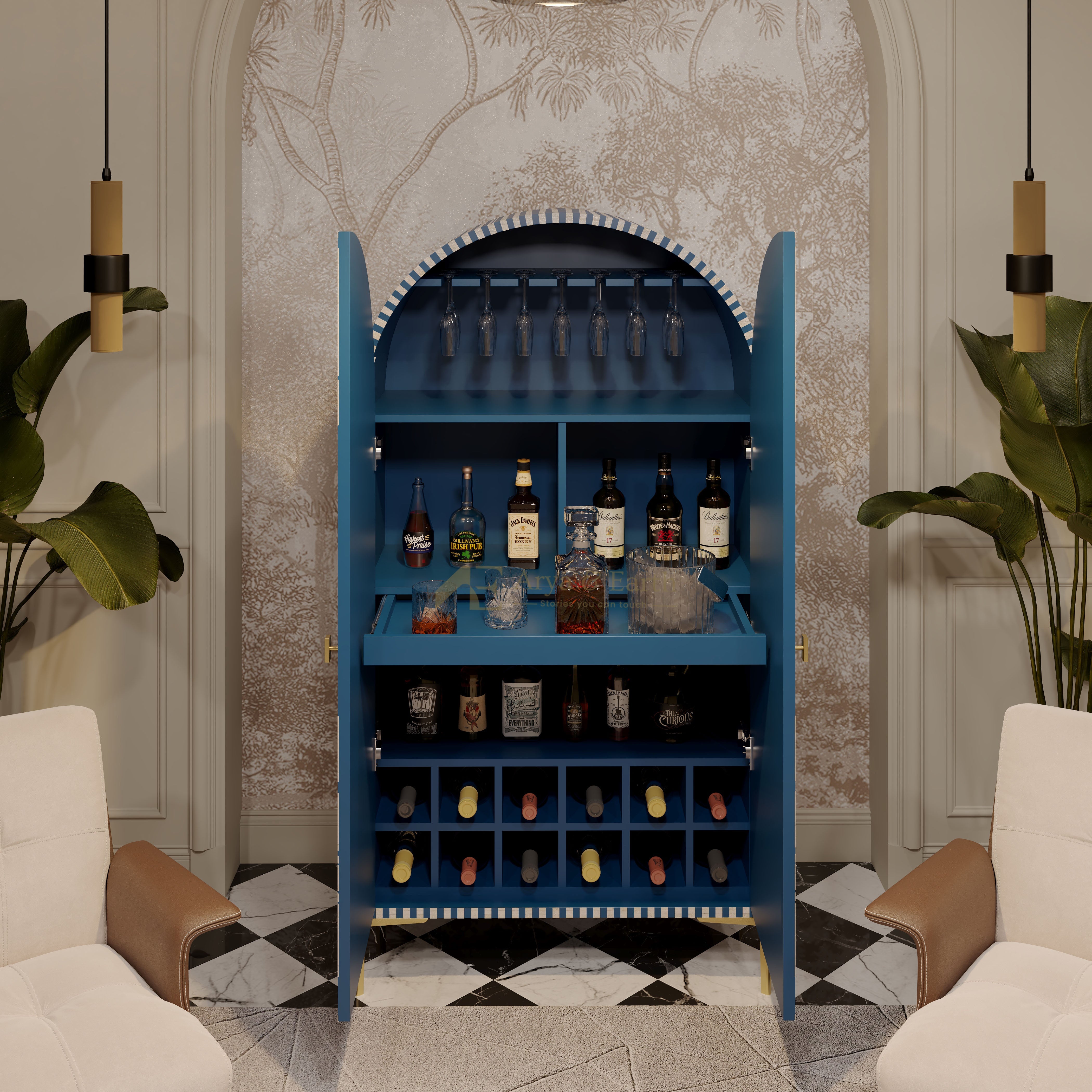 Bone Inlay Liquor Cabinets