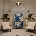 blue floral  bone inlay cabinet in a cozy lounge room