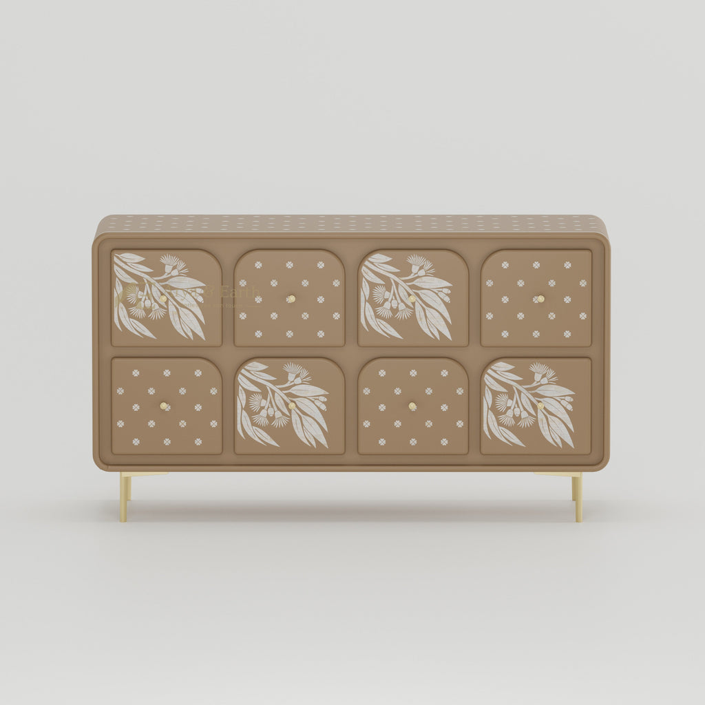 beige chest of drawers botanical design bone inlay