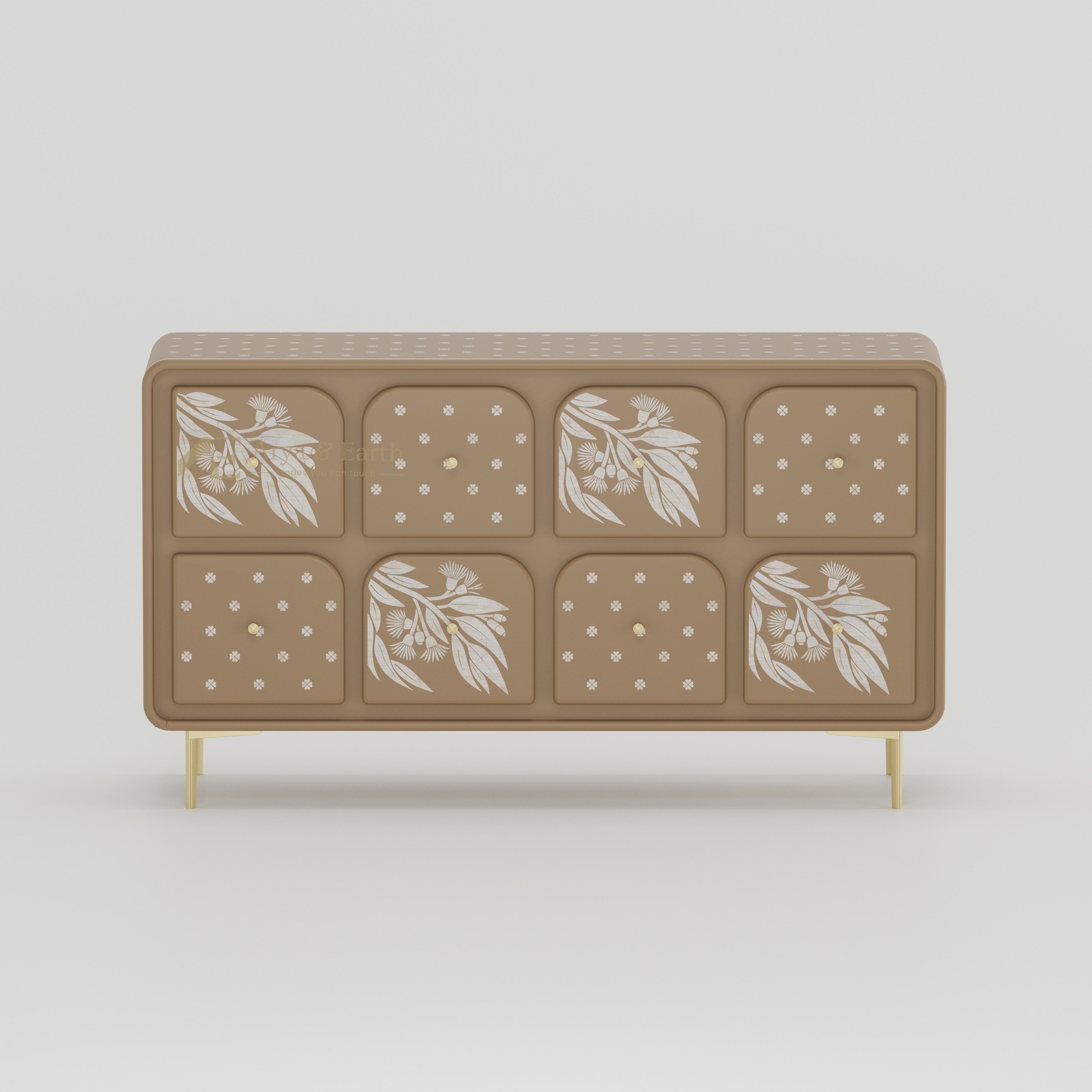 beige chest of drawers botanical design bone inlay