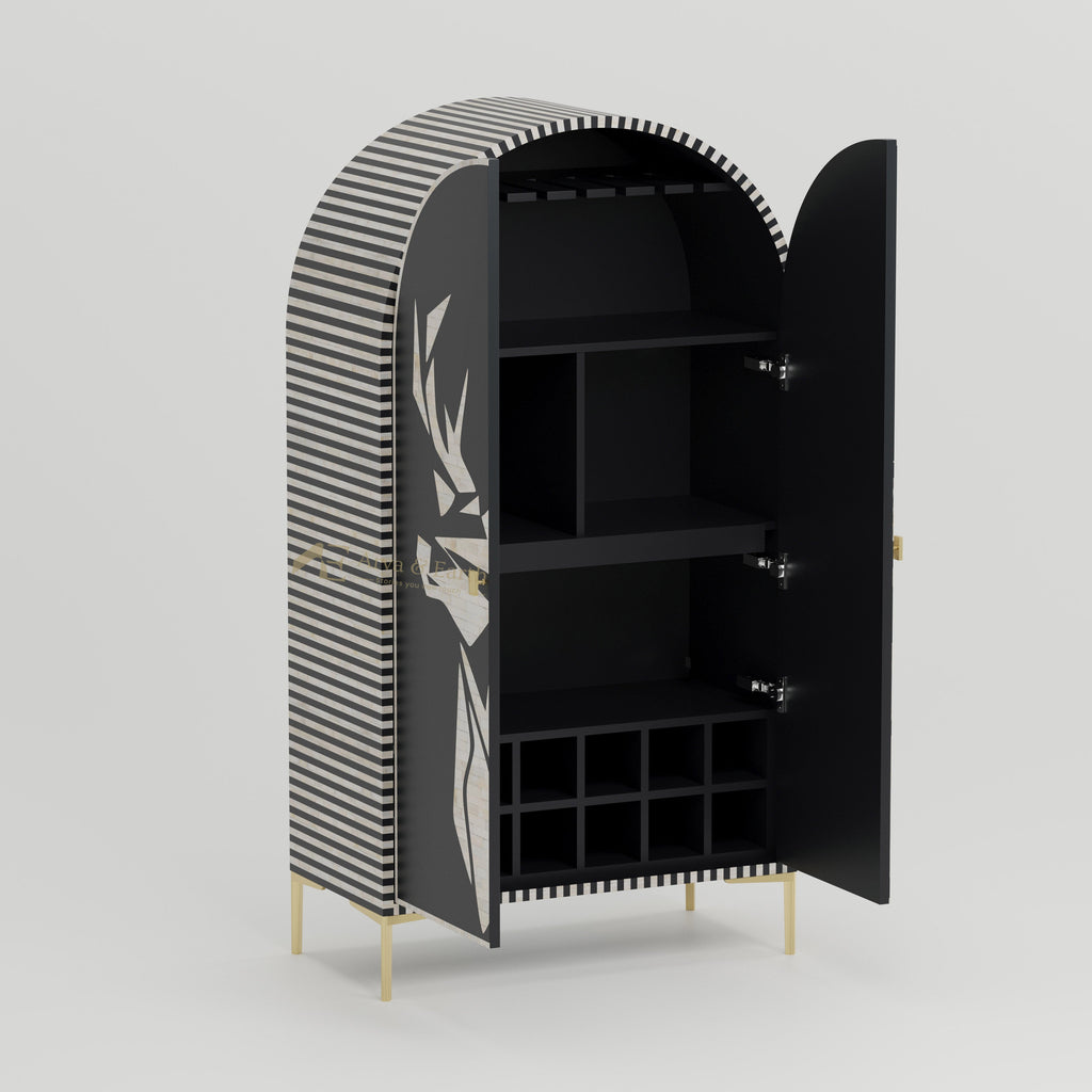 Bone Inlay Handmade Bar Cabinet - Onyx
