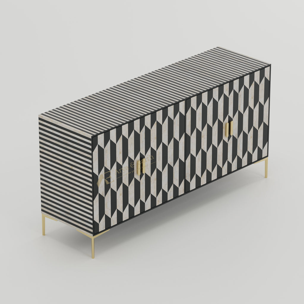 top view black & white cabinet with stripes