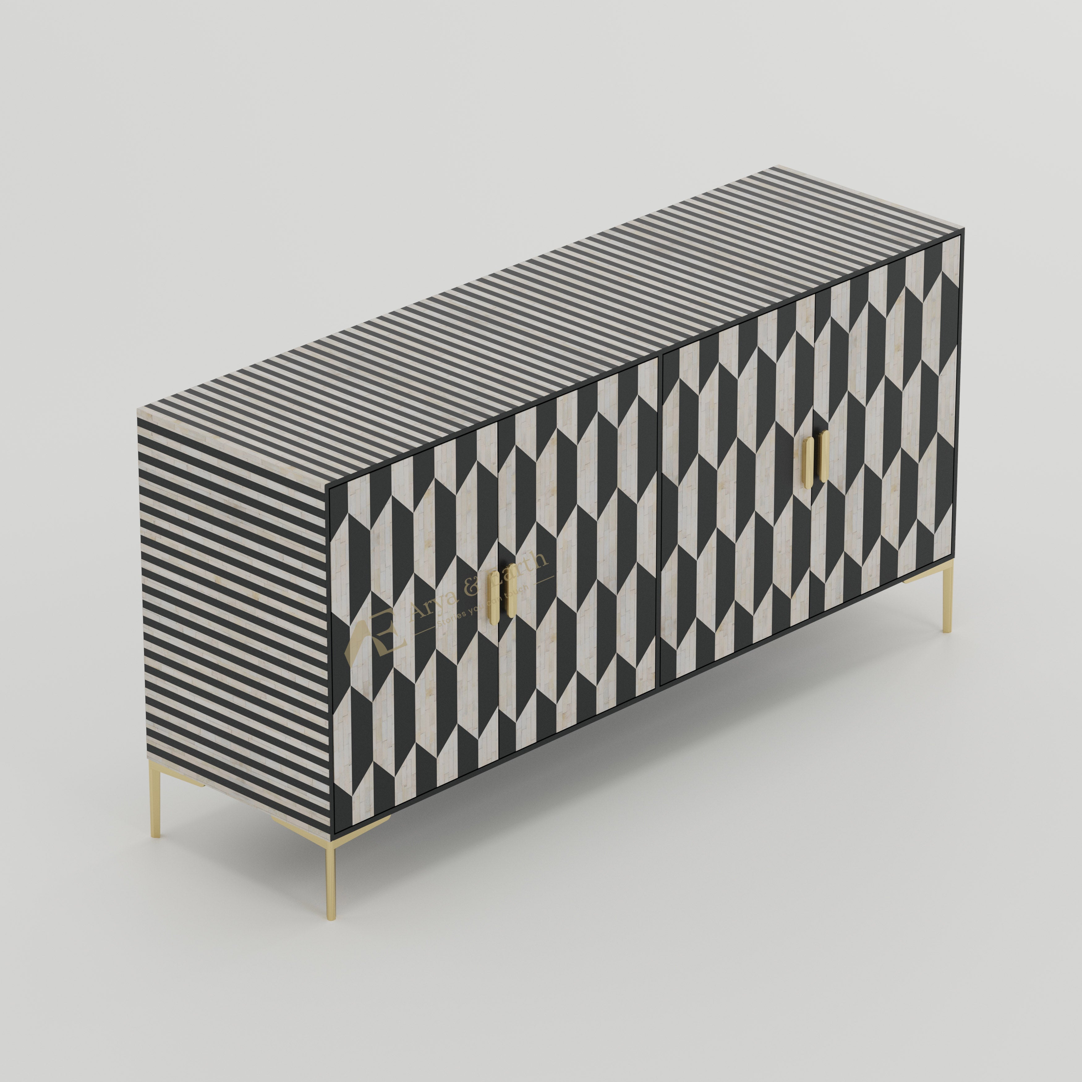 top view black & white cabinet with stripes