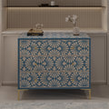 Floral bone inlay design on chest of drawers  in a room setting