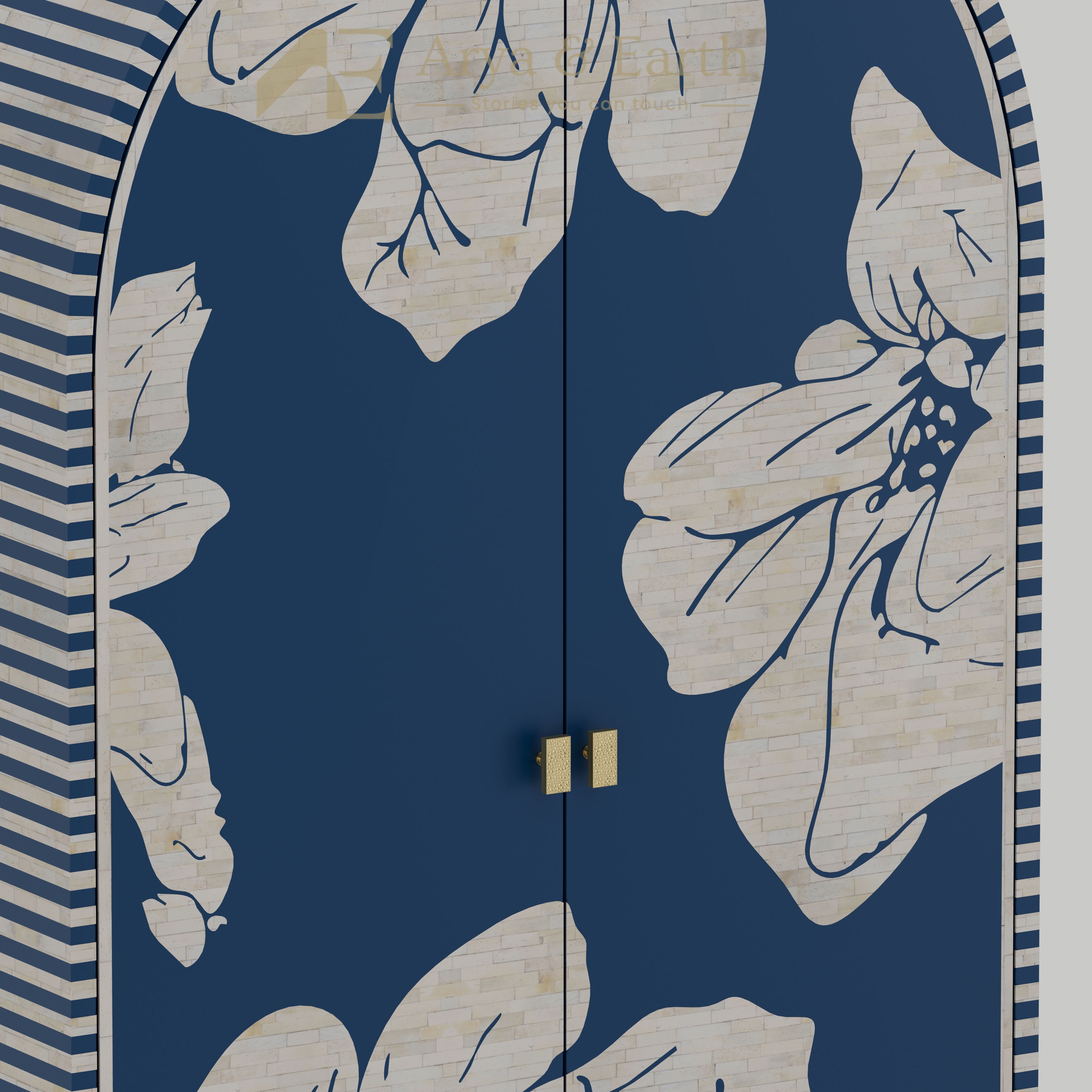 bone inlay floral pattern with gold handles