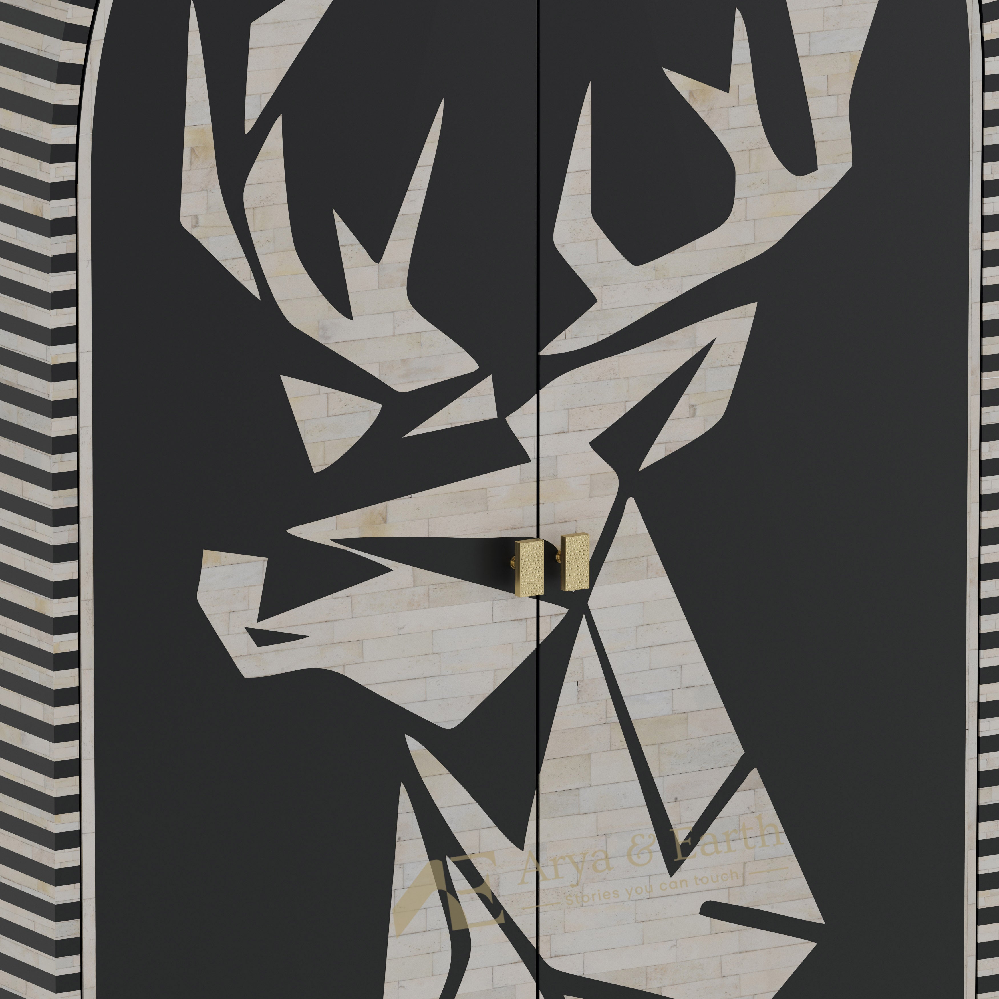 Gold accents on a black bone inlay cabinet
