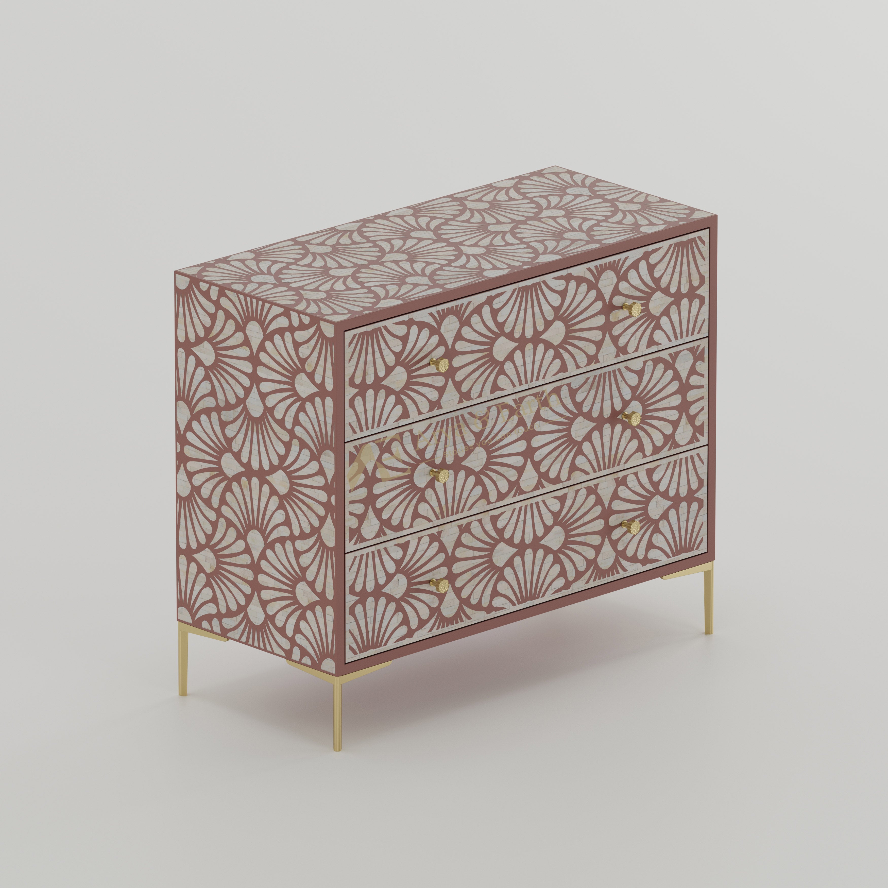 chest of drawers floral design gold accents