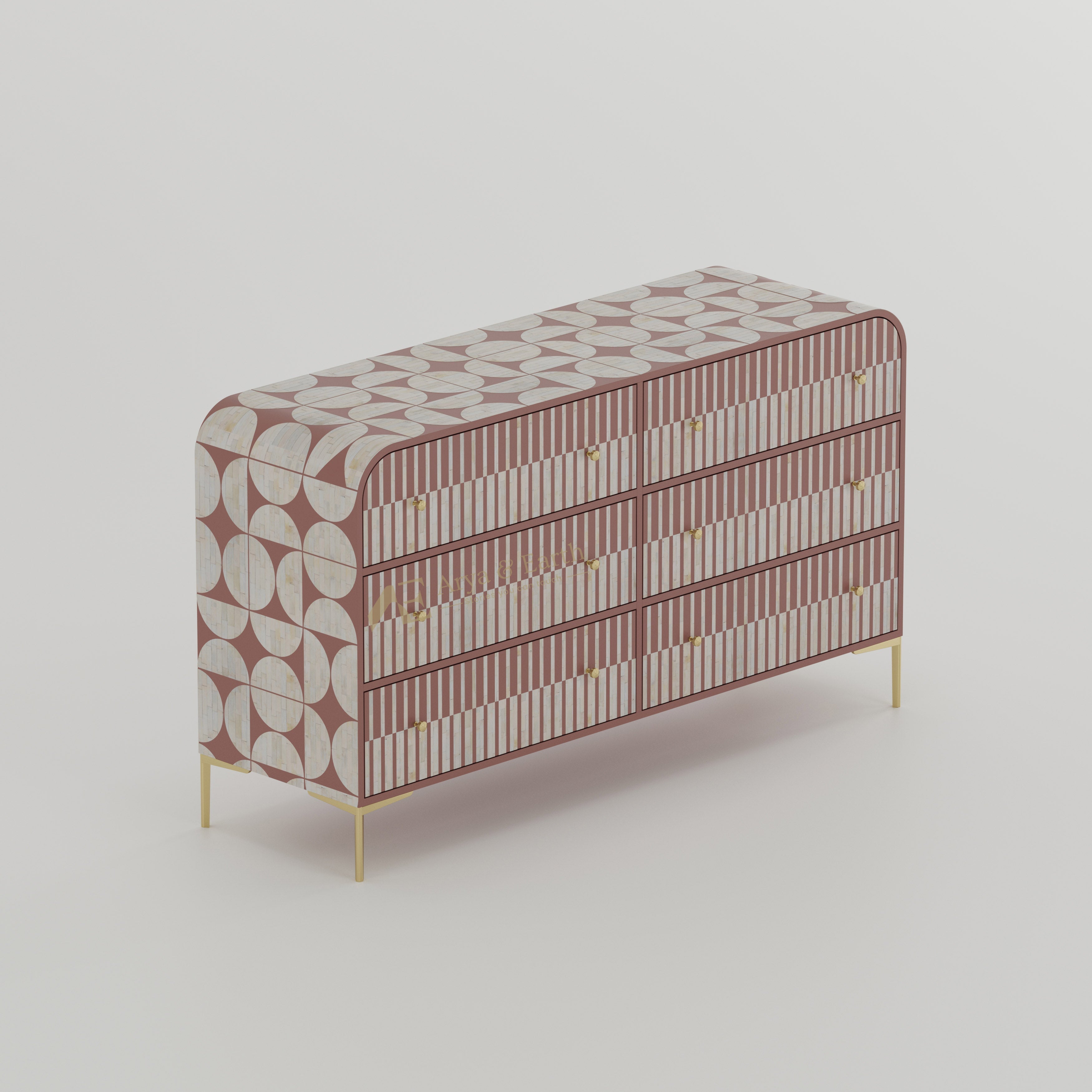 geometric pattern handmade bone inlay dresser