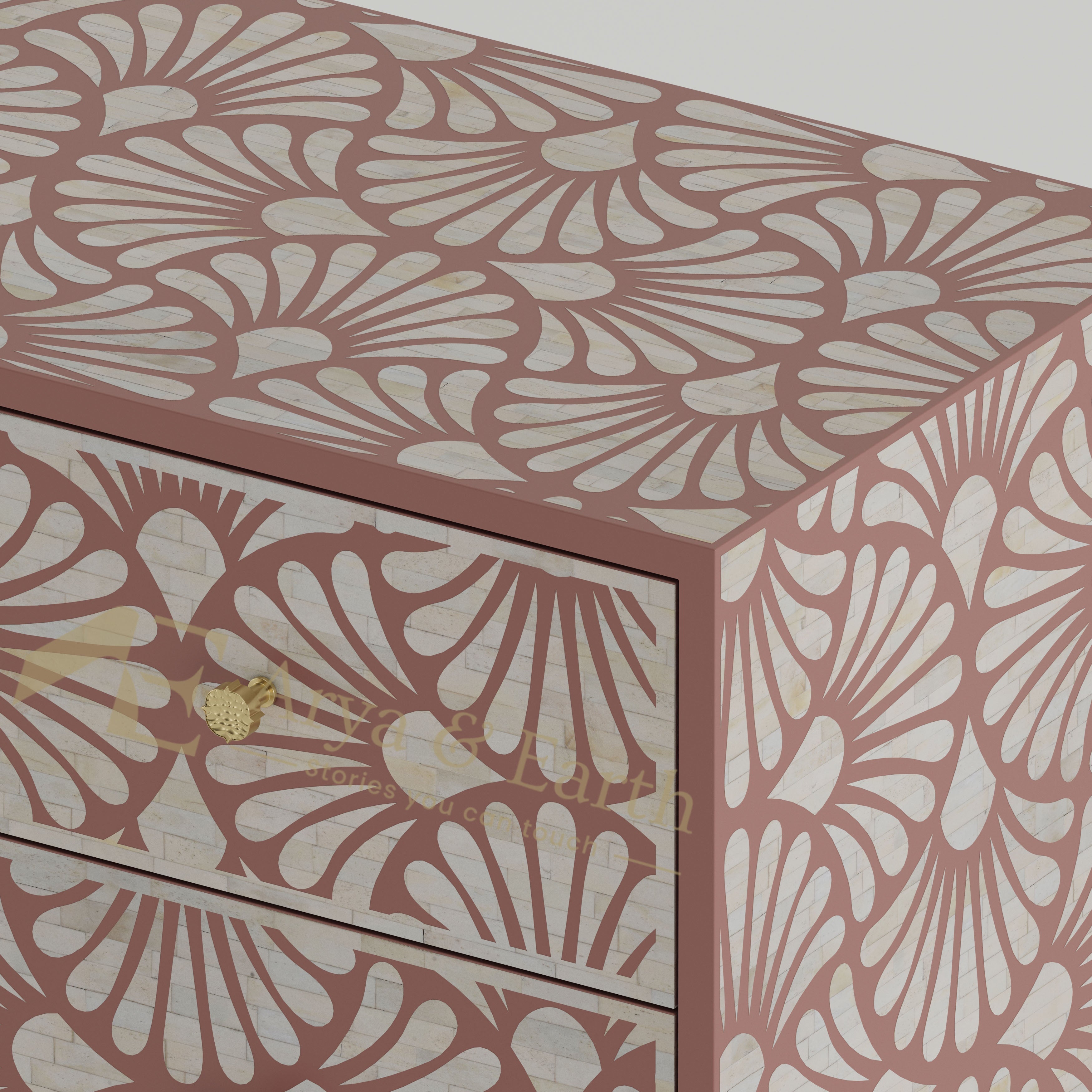 closeup pf bone inlay floral pattern
