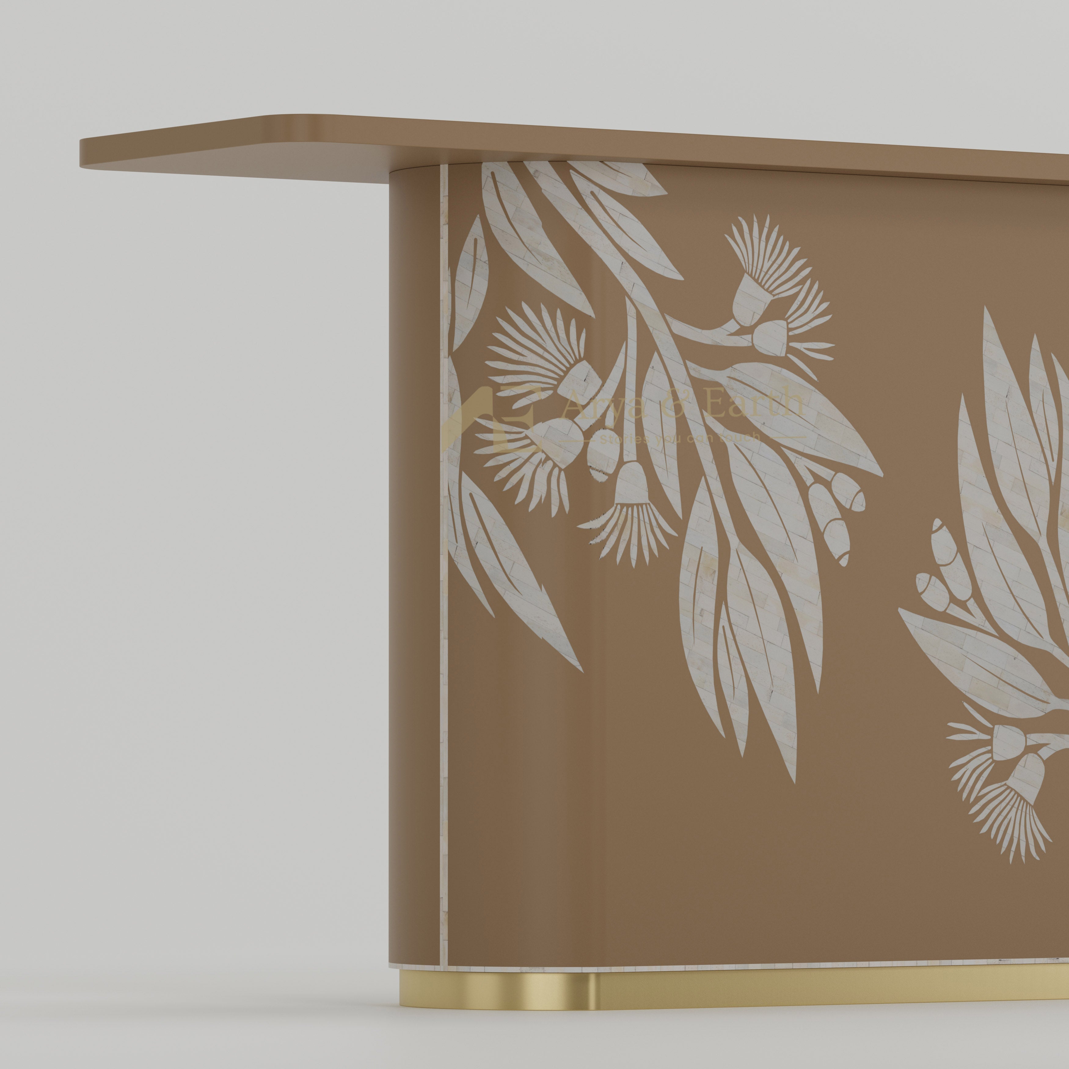 Bone inlay Console table details leaves design